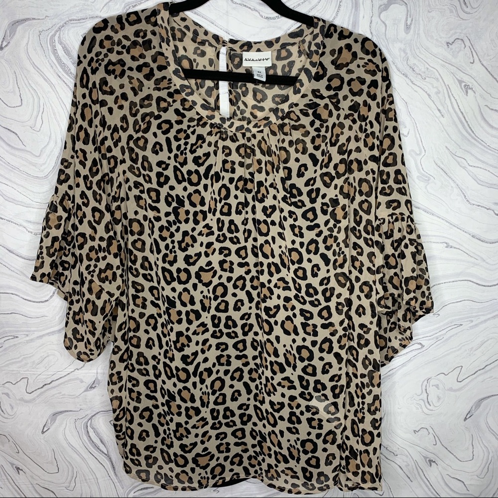 NWOT Ava & Viv Leopard Sheer Blouse